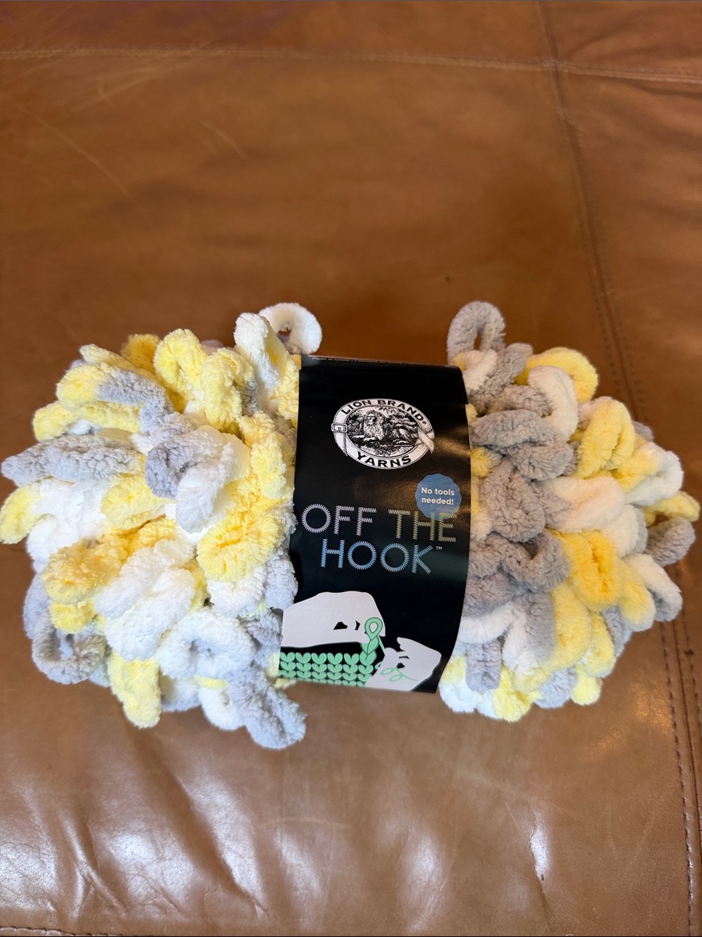 Lion Brand Off The Hook Plush Yarn - Yellow, Gray & White Loop 4 Skeins